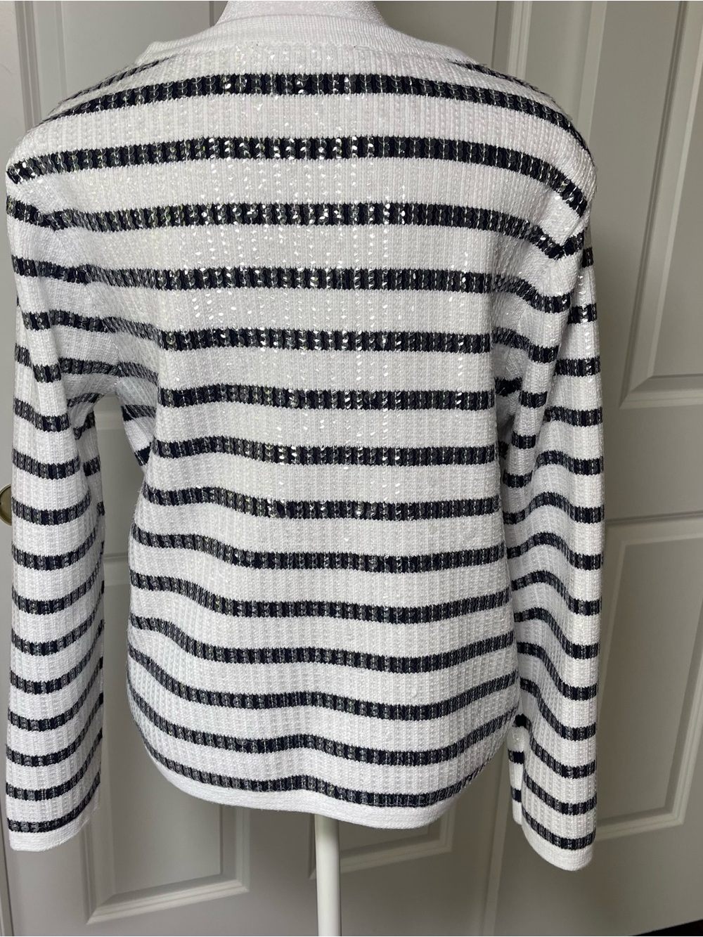 NWOT Boston Proper Navy & White Sequins Stripe Button Front Cardigan XL - Picture 8 of 16